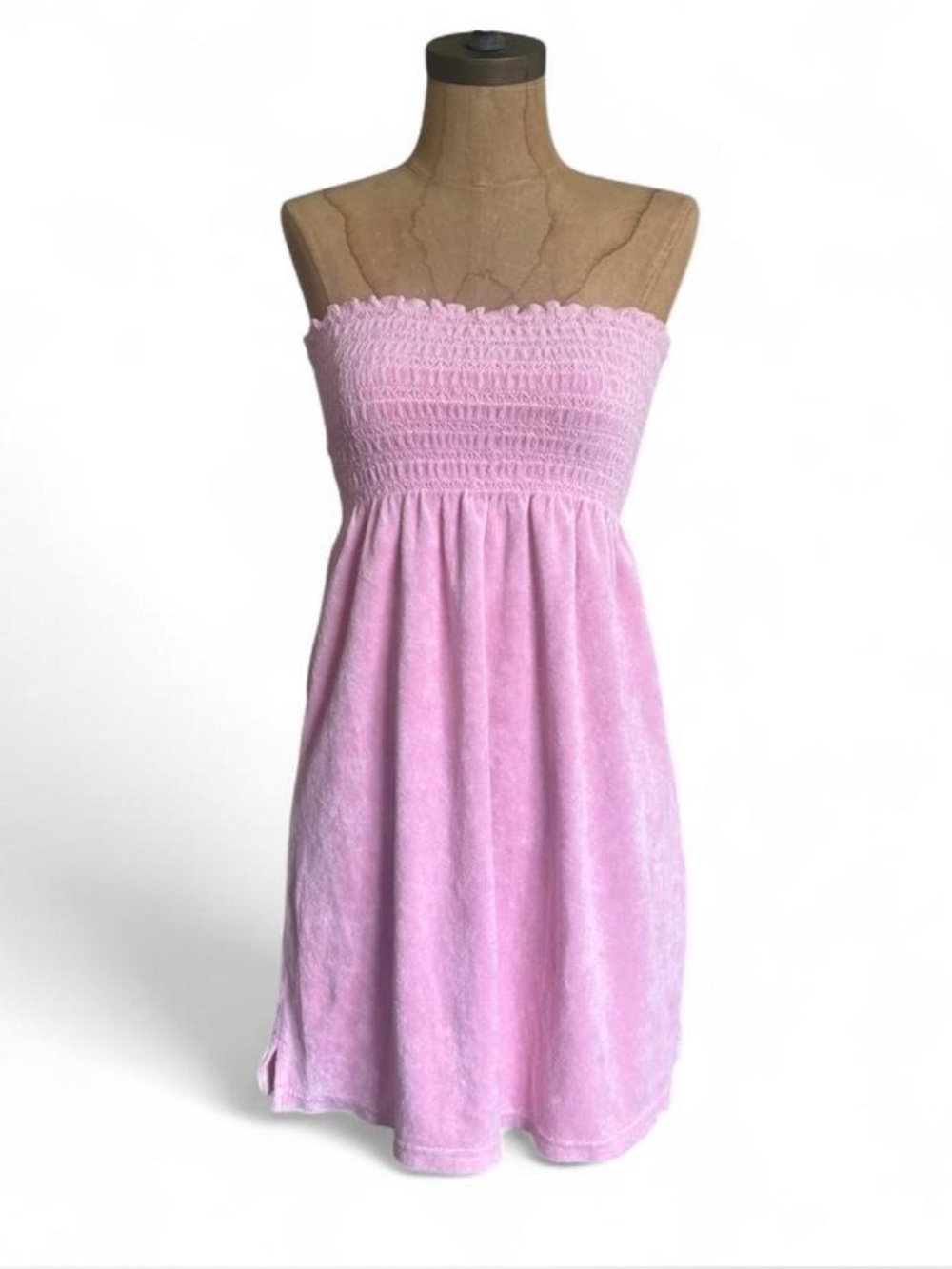 VTG Y2K Juicy Couture Pink Terry Cloth Smocked Tube Mini Dress